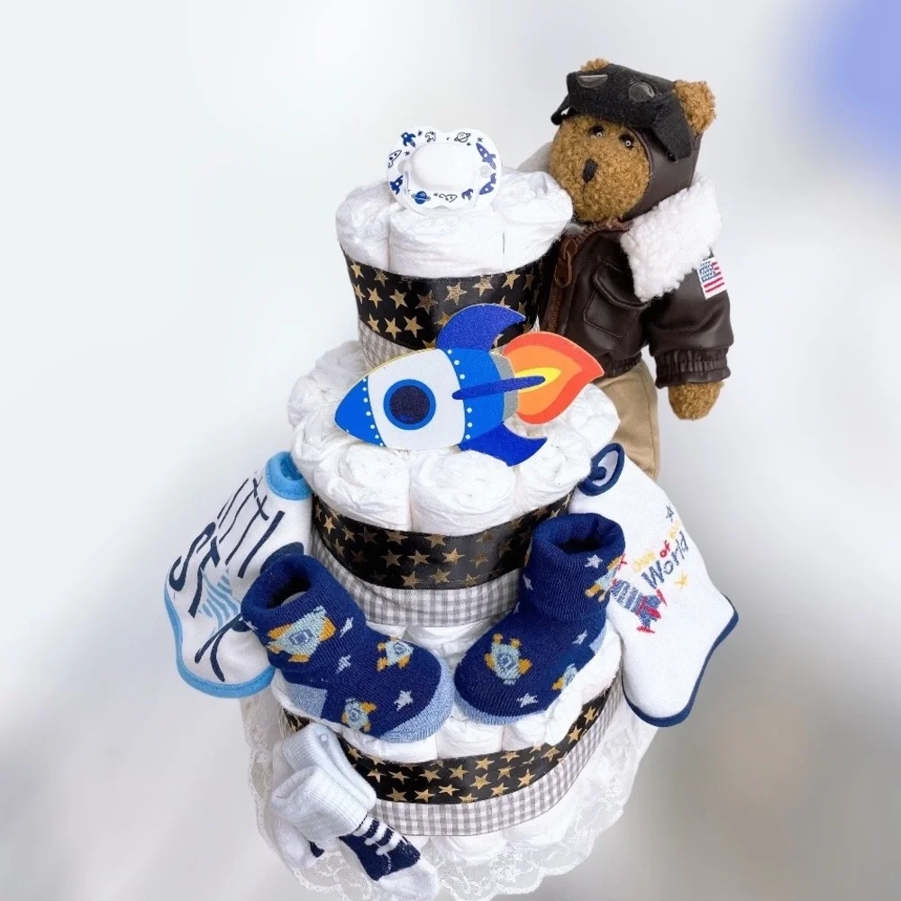 Aviator Pilot Diaper Cake, Baby Boy Shower Gift